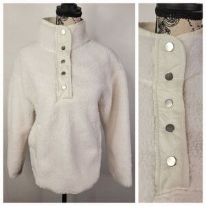 Athleta Cozy Sherpa Snap Sweatshirt Womens XS White